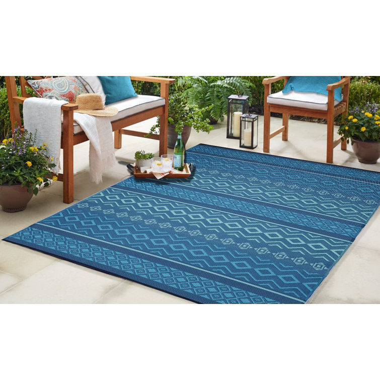 Millwood Pines Grissett Striped Blue Indoor/Outdoor Area Rug & Reviews